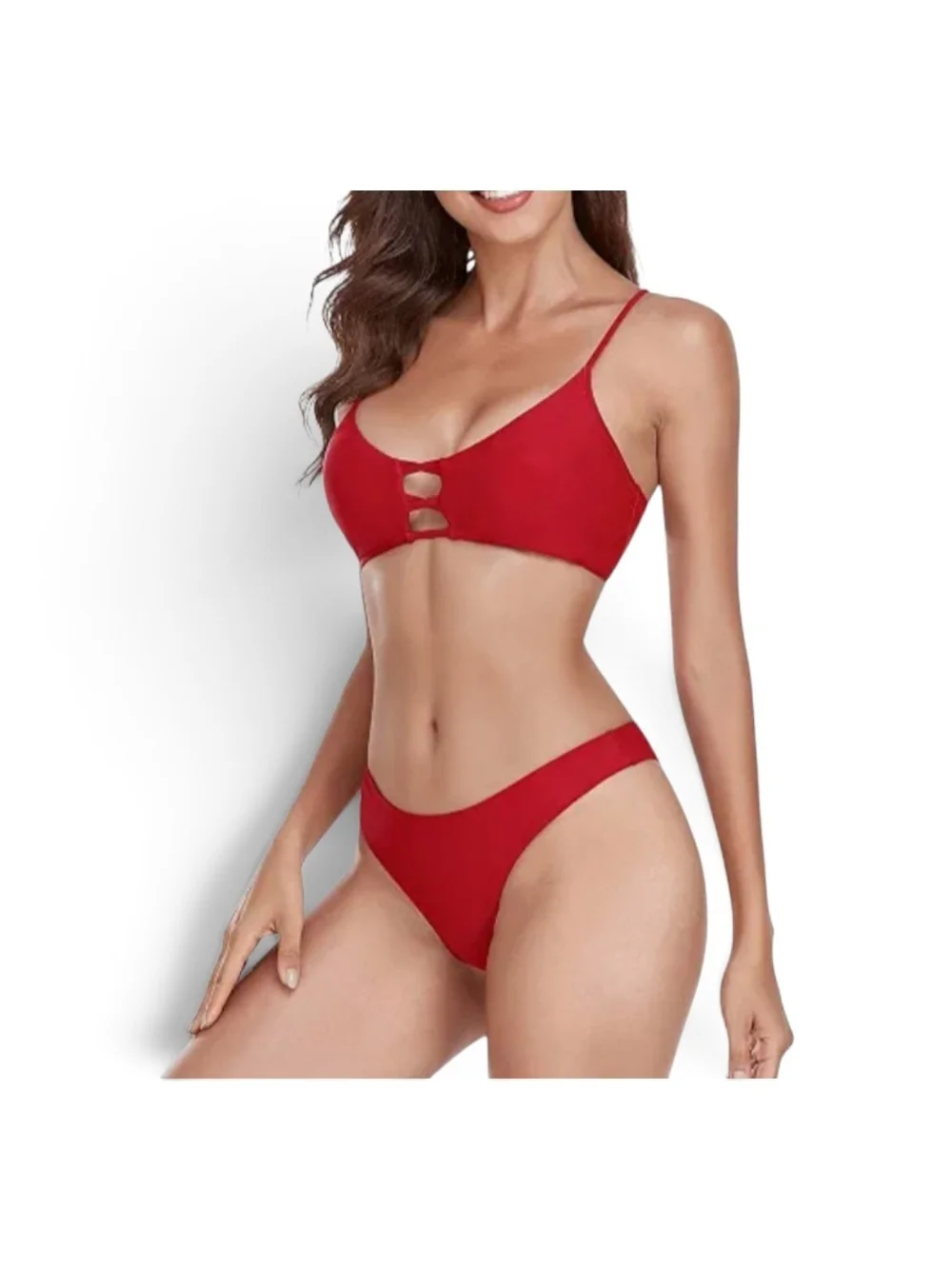 Red Strappy Cheeky Bikini Set - Women Swim Small